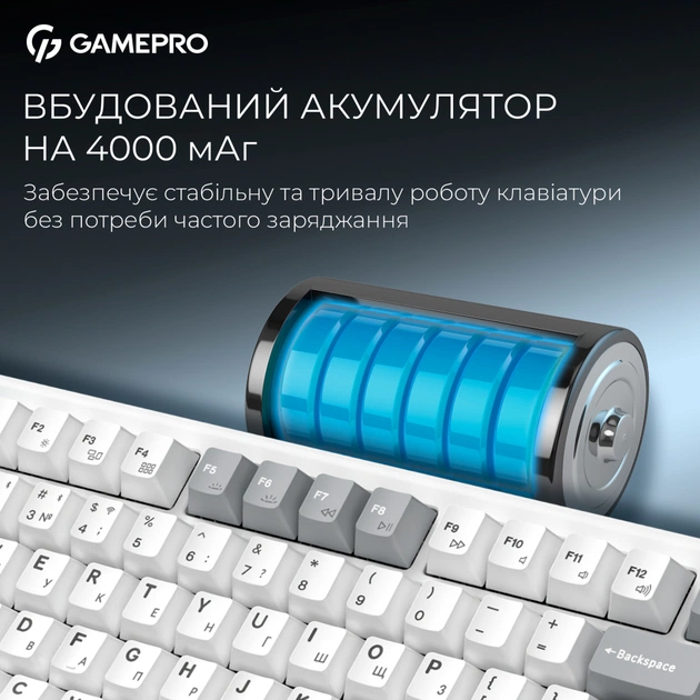 Клавіатура GamePro Asgard Yord Wireless/Bluetooth/USB UA White (MK266WH) - picture 10