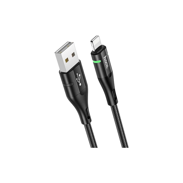 Дата кабель USB 2.0 AM to Lightning 1.2m 2.4A nylon light indicator U93 black HOCO (6931474732132) - зображення 1