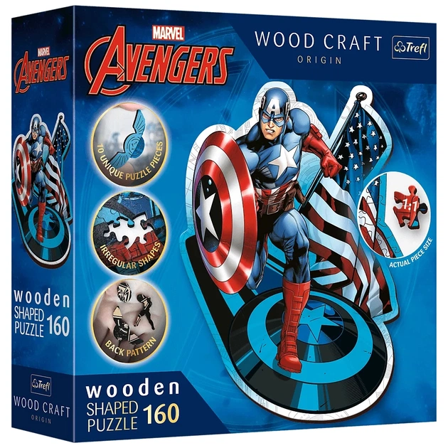 Пазл Trefl Wooden Marvel Heroes Безстрашний Капітан Америка 160 елементів (5900511201949) - зображення 1