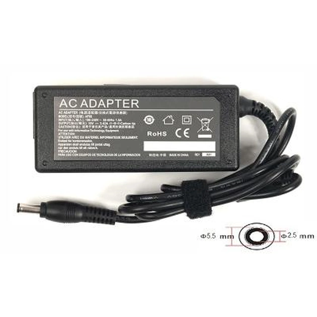Блок питания к ноутбуку PowerPlant ACER 220V, 19V 65W 3.42A (5.5*2.5) (AC65F5525) - изображение 1