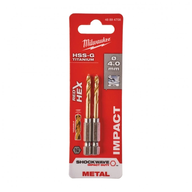 Свердло Milwaukee по металу RedHEX HSS-G TiN, 4,0 мм, (2шт) (48894708) - picture 3