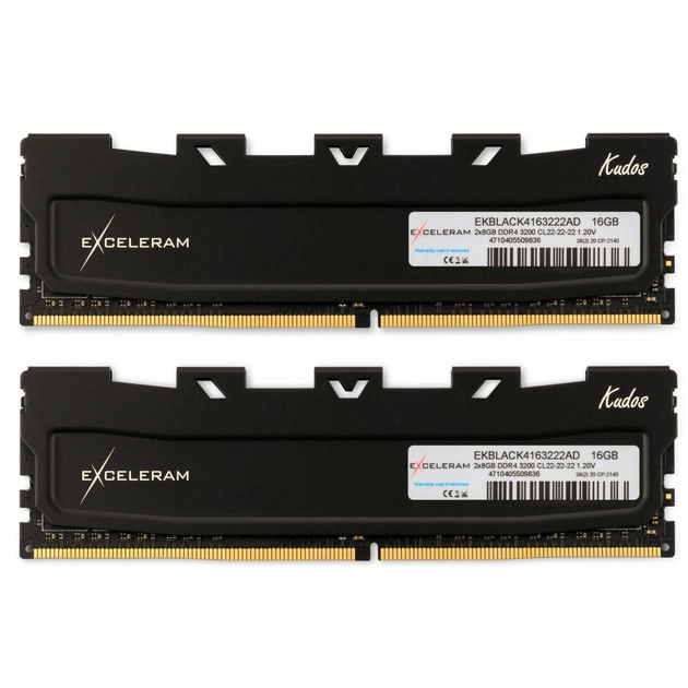 Модуль пам'яті для комп'ютера DDR4 16GB (2x8GB) 3200 MHz Black Kudos eXceleram (EKBLACK4163222AD) - зображення 1