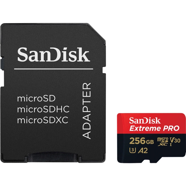 Карта пам'яті SanDisk 256 GB microSDXC UHS-I U3 Extreme Pro+SD Adapter (SDSQXCD-256G-GN6MA) - picture 1