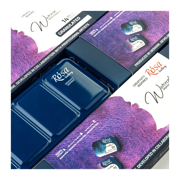 Акварельні фарби Rosa Gallery GRANULATION 14 кольорів по 2,5 мл в металевому пеналі (4823098544128) - picture 3