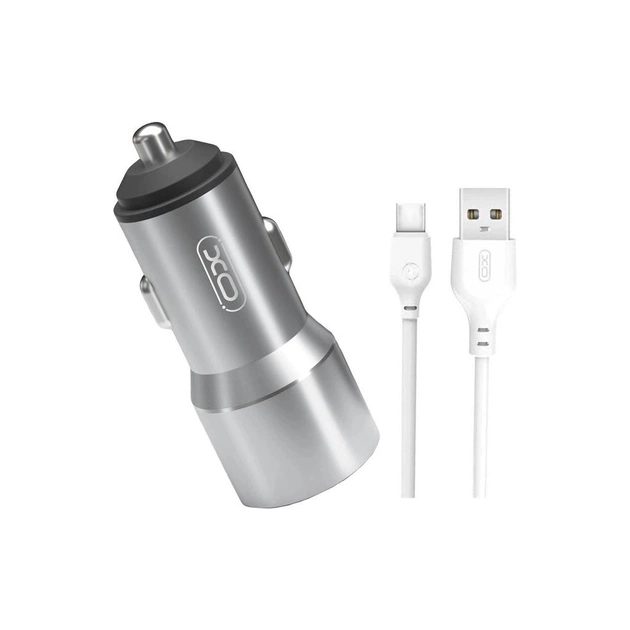 Зарядний пристрій XO TZ09 2.4A/2 USB + cable Type-C Grey (XO-TZ09T-GR) - изображение 1
