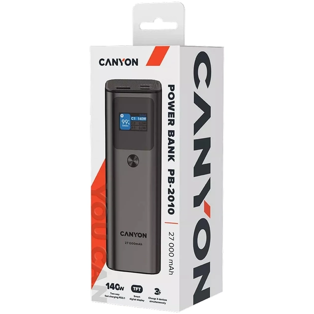 Батарея універсальна Canyon PB-2010 27000mAh PD/3.1/140Wh, in/out2xUSB-C PD/140W, outUSB-A/22.5W (CNE-CPB2010DG) - зображення 7