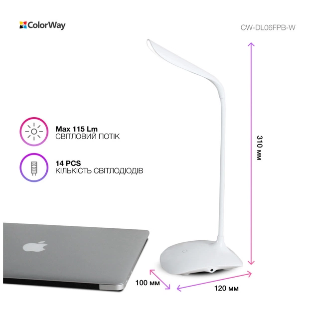 Настільна лампа ColorWay LED Portable & Flexible з вбудованим акумулятором 500mAh (CW-DL06FPB-W) - picture 7