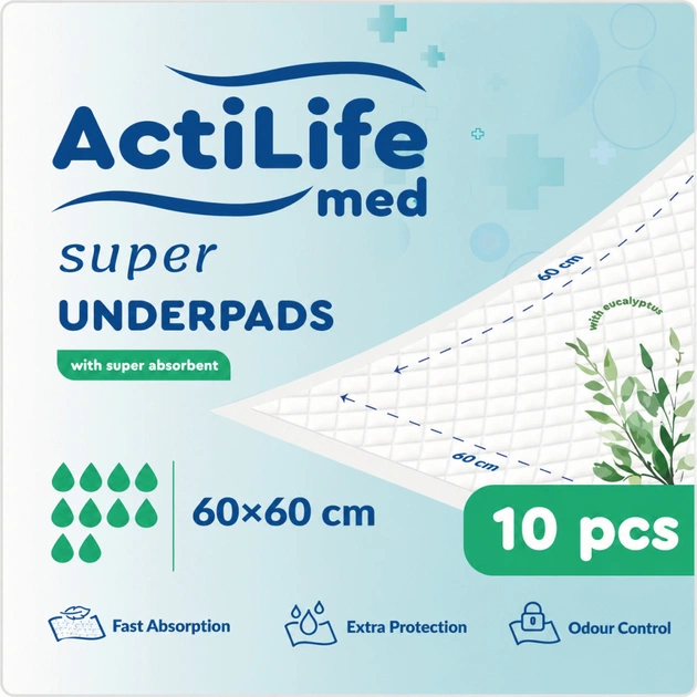 Пеленки для младенцев ActiLife Med Super 60 х 60, 10 шт (4820174981440) - изображение 1