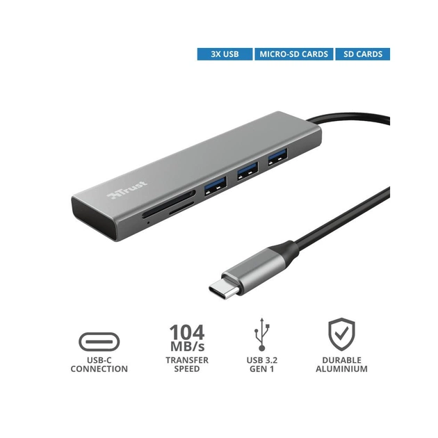 Концентратор Trust HALYX FAST 3USB+CARD READER USB-C ALUMINIUM (24191_TRUST) - picture 11