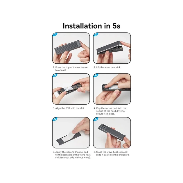 Кишеня зовнішня Vention SSD M.2 (NVME) M-key USB Type-C 3.2 10Gbps Heat Sink Aluminum (KPKH0) - picture 9