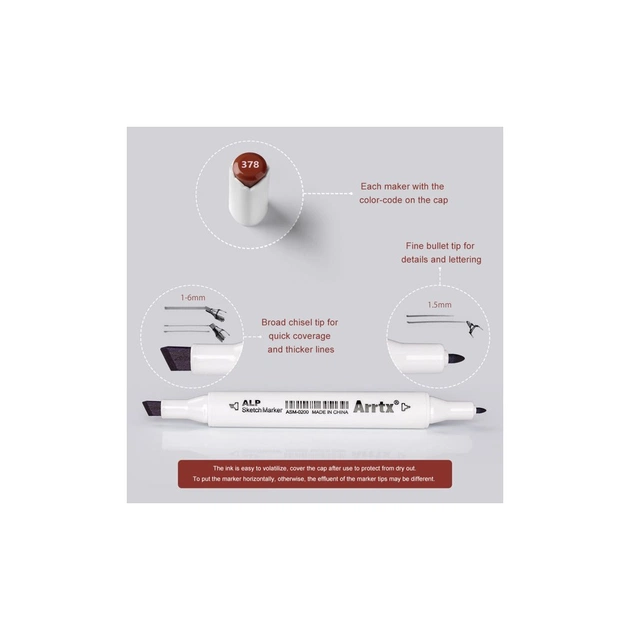 Художній маркер Arrtx Спиртові Alp ASM-02-SK02 12 кольорів, відтінки шкіри шкіри (LC302604) - picture 5