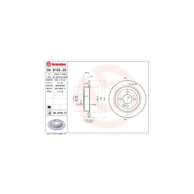 Тормозной диск Brembo 08.9163.21 - изображение 1