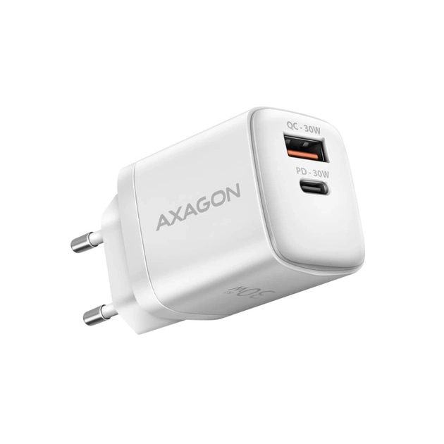 Зарядний пристрій AXAGON 1xUSB QC4.0 + 1xUSB-C PD30W PPS white (ACU-PQ30W) - зображення 1