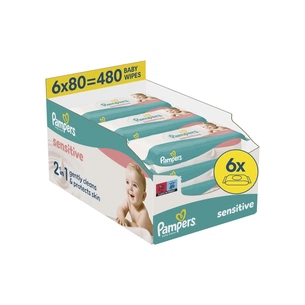 Дитячі вологі серветки Pampers Sensitive 6 пачок х 80 шт (480 шт) (8006540174531) зображення 1