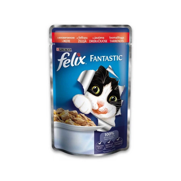 Вологий корм для кішок Purina Felix Fantastic в желе з яловичиною 100 г (7613035072626) - зображення 1