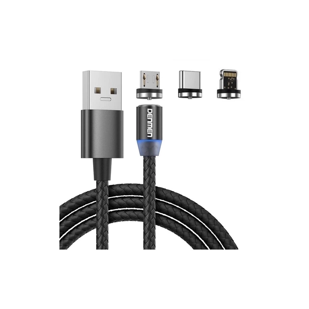 Дата кабель USB 2.0 AM to Lightning + Micro 5P + Type-C magnetic black Denmen (DN-D09E-BK) - изображение 1