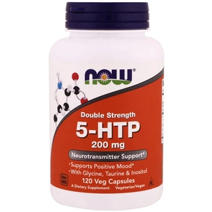 Амінокислота Now Foods 5-HTP (Гідрокситриптофан), Подвійна Сила, 200 мг, 120 вегета (NOW-00111) зображення 1