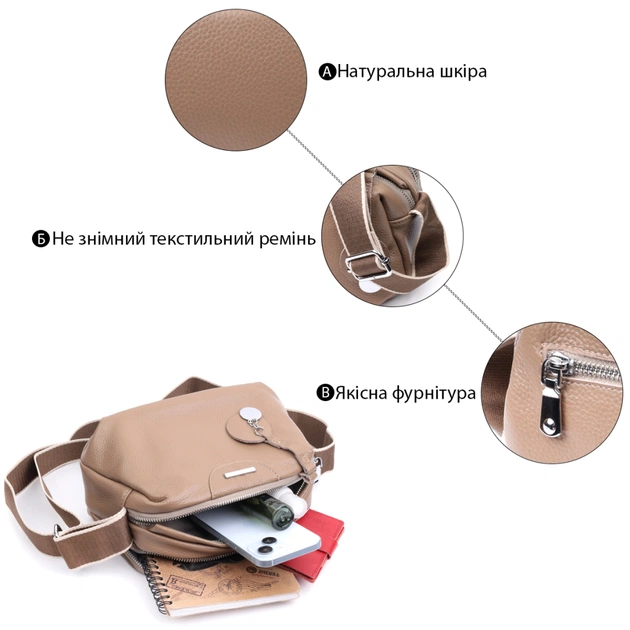 Сумка Vintage З натуральної шкіри Бежева (22594) - зображення 4