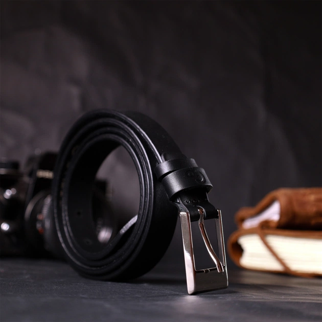 Ремінь Grande Pelle Тонкий жіночий шкіряний Чорний (11673) - зображення 8