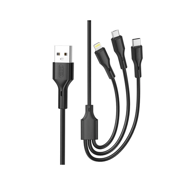 Дата кабель USB 2.0 AM to Lightning + Micro 5P + USB-C 3A black XO (CB-23U3-BK) - изображение 1