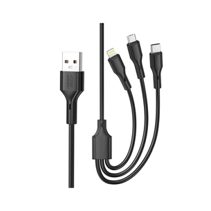 Дата кабель USB 2.0 AM to Lightning + Micro 5P + USB-C 3A black XO (CB-23U3-BK) зображення 1