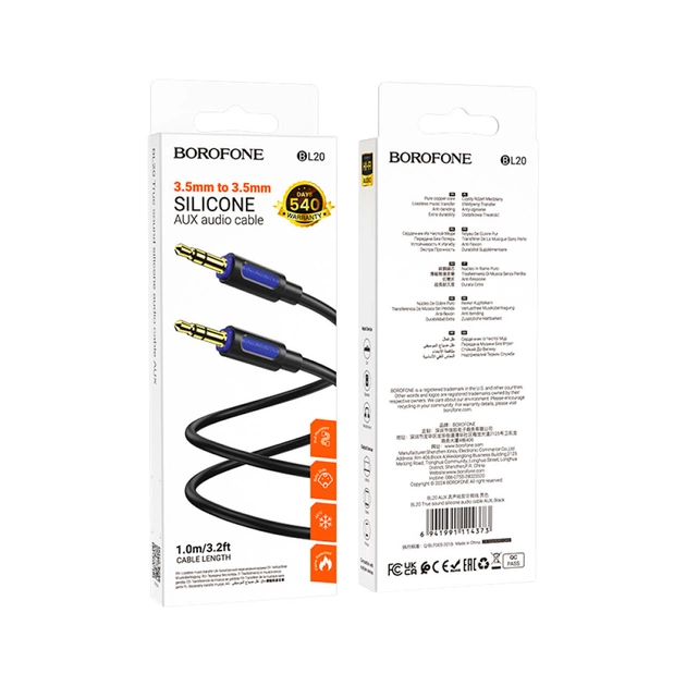 Кабель мультимедійний 3.5mm M to 3.5mm M 1.0m silicone black BOROFONE (6941991114373) - picture 5