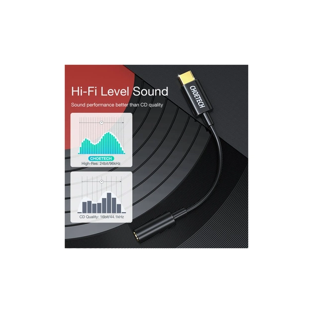 Перехідник USB-C to 3.5mm F stereo-audio (CDLA) Choetech (AUX003-BK) - picture 6