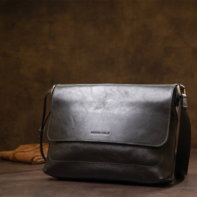 Сумка Grande Pelle Шкіряна чоловіча Чорна (11429) - зображення 10