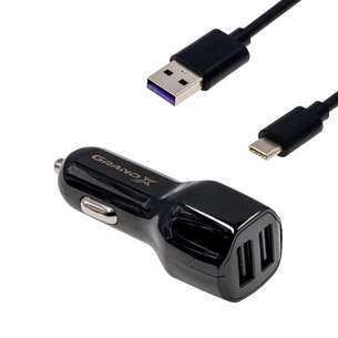 Зарядний пристрій Grand-X 2,1A, 12-24V, 2USB + cable USB -> TypeC, Cu, 1m (CH-26TC) зображення 1