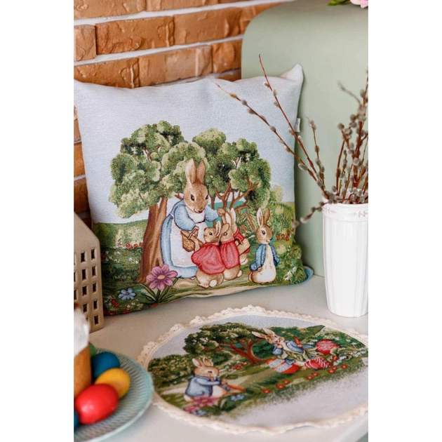 Наволочка Прованс гобеленова декоративна Зайчиха із зайчатами Галявина 45х45 см (034240) - picture 4