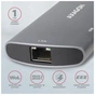Концентратор AXAGON USB-C to 2xUSB-A + HDMI + RJ45 + SATA M.2 + PD 100W 0.18m grey (HMC-6M2) - зменшене зображення 4