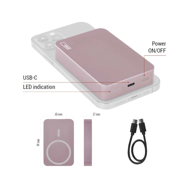 Батарея універсальна EMOS 10000mAh WI1046, 20W, Wireless, salmon (B0551S) - picture 7