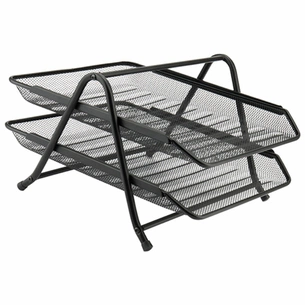 Лоток для паперів Axent горизонтальний 2-в-1, металева сітка 203x295x350мм Чорний (2121-01-A) зображення 1