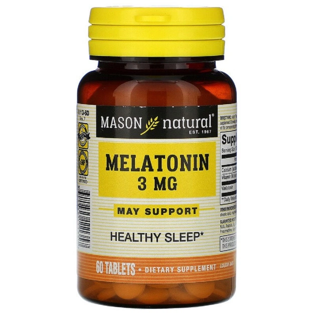 Амінокислота Mason Natural Мелатонін 3 мг, Melatonin, 60 таблеток (MAV-11135) - зображення 1