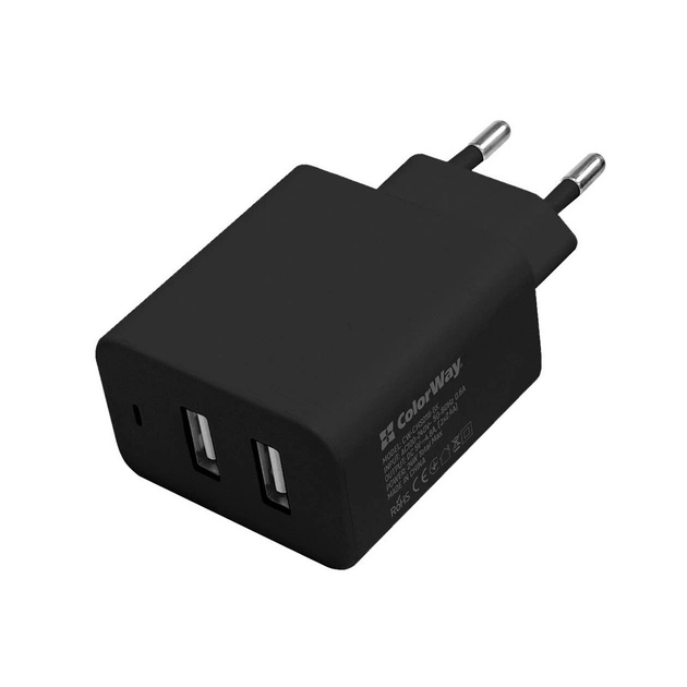 Зарядний пристрій ColorWay 2USB AUTO_ID 4.8A (24W) black (CW-CHS016-BK) - зображення 1