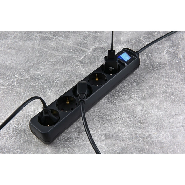 Мережевий подовжувач 2E 5XSchuko з вимикачем, 5м, black (2E-U05ES15M5BK) - зображення 9