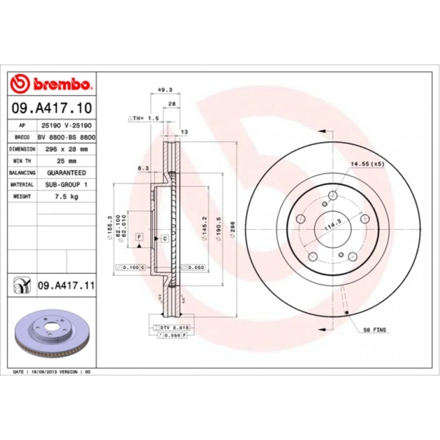 Тормозной диск Brembo 09.A417.11 - изображение 1