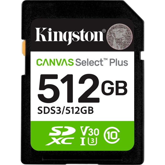 Карта пам'яті Kingston 512GB SDXC class 10 UHS-I U3 V30 A1 Canvas Select Plus (SDS3/512GB) - зображення 1