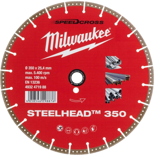 Круг отрезной Milwaukee алмазный Steelhead 350, 350мм, по металлу (4932471988) - изображение 1
