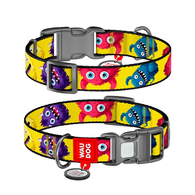 Нашийник для тварин WAUDOG Nylon з QR паспортом "Мохнаті монстри" пластиковий фастекс М (281-4050) - picture 1