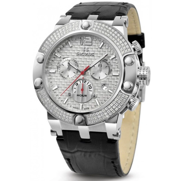 Наручний годинник Seculus 4490.2.503 white, ss stones, black leather - зображення 1