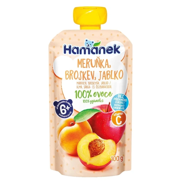 Детское пюре Hamanek из яблок, абрикосов и персиков 100 г (1215912) - изображение 1