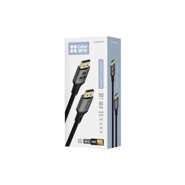 Кабель мультимедійний DisplayPort M to DisplayPort M 1.5m V2.1 16K black ColorWay (CW-CBDP091-BK) - picture 5