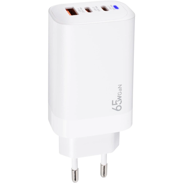 Зарядний пристрій XoKo 2xUSB-C PD65W + 1xUSB QC3.0 GaN white (XK-QC-630) - зображення 1