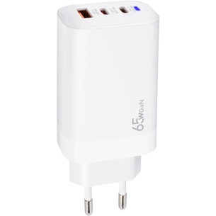 Зарядное устройство XoKo 2xUSB-C PD65W + 1xUSB QC3.0 GaN white (XK-QC-630) изображение 1