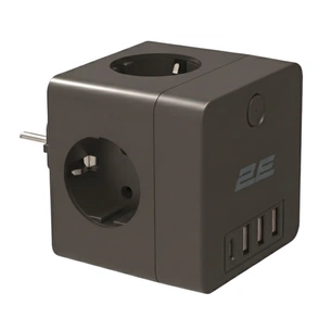 Сетевой адаптер 2E 4xТип F, 16A, 3xUSB-A, 1x USB-C, чёрный (2E-AD431BK) изображение 1