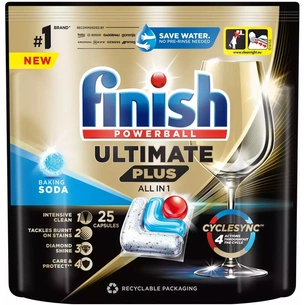 Таблетки для посудомийних машин Finish Ultimate Plus All in 1 Baking Soda 25 шт. (5908252010950) изображение 1