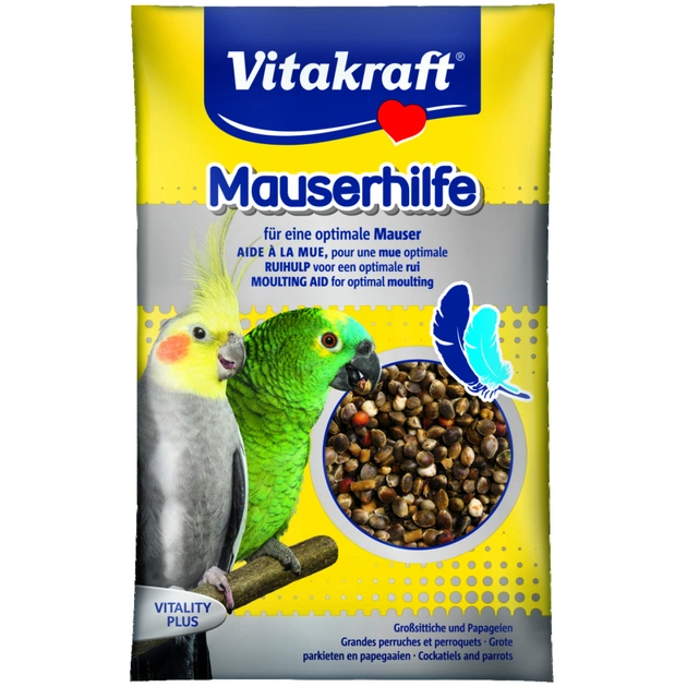 Витамины для птиц Vitakraft Mauserhilfe для средних и крупных попугаев 25 г (во время линьки) (4008239213396) - изображение 1