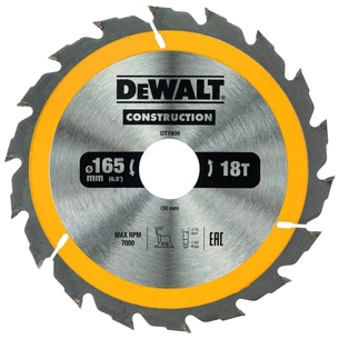 Диск пильний DeWALT CONSTRUCTION, 165х30мм, 18 z, ATB, 20 градусів, 7000 об/хв. (DT1936) зображення 1