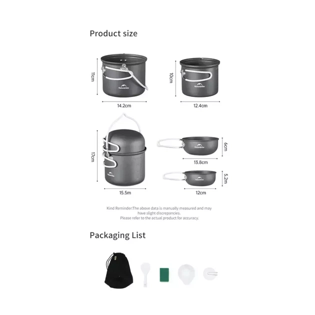 Набір туристичного посуду Naturehike NH18T018-G, алюміній, 2 каструлі, 2 кришки (6927595785515) - picture 3